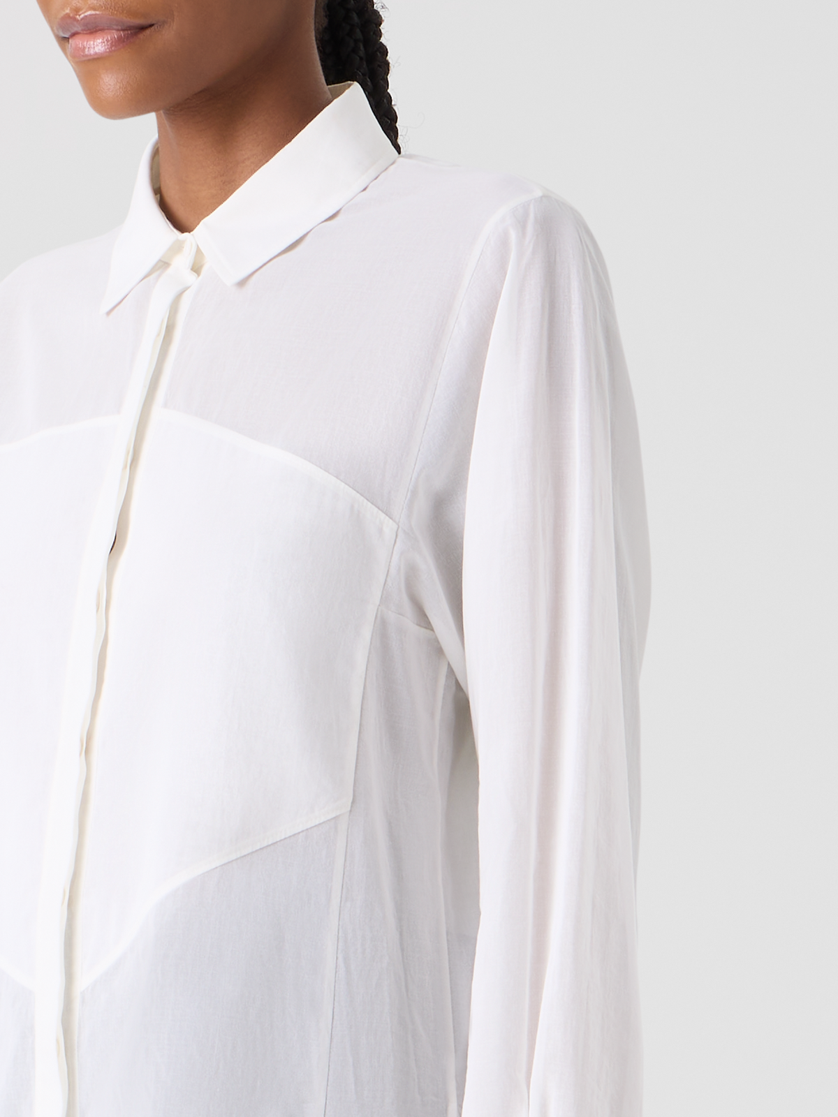 Designer Cotton Blouse with Polygon Inset - white #editorial