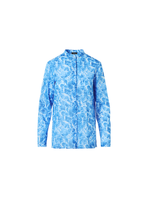 Designer Whitecaps Print Cotton Voile Tunic Blouse - blue