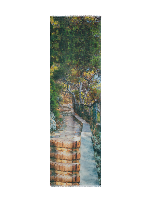 Designer Scarf in Cashmere and Silk with Via Krupp Print - multicolor