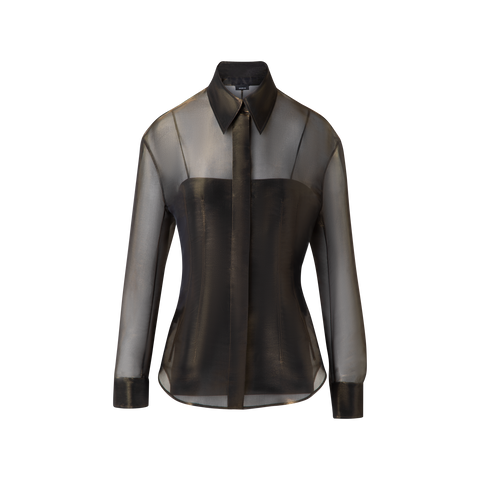 Blouse in Sheer Organza Silk with Gold Shimmer