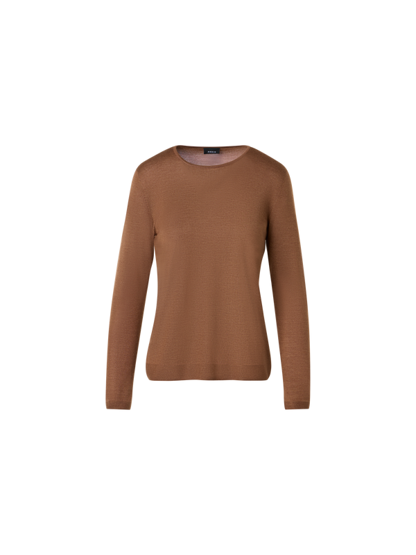 Designer Seamless Crew Neck Sweater in Cashmere Silk - brown