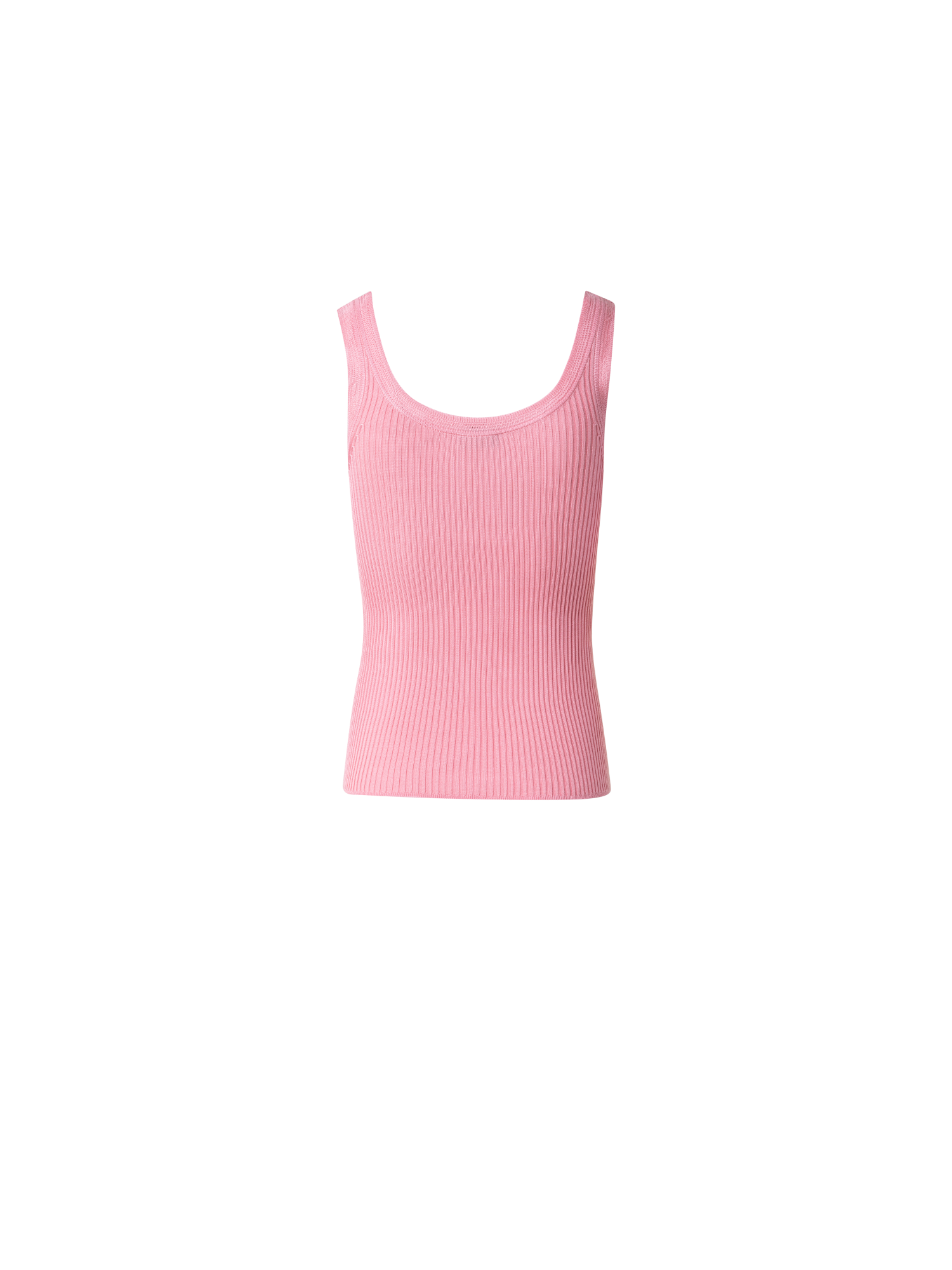 Designer Silk Knit Rib Tank Top with Knitted Trim - pink