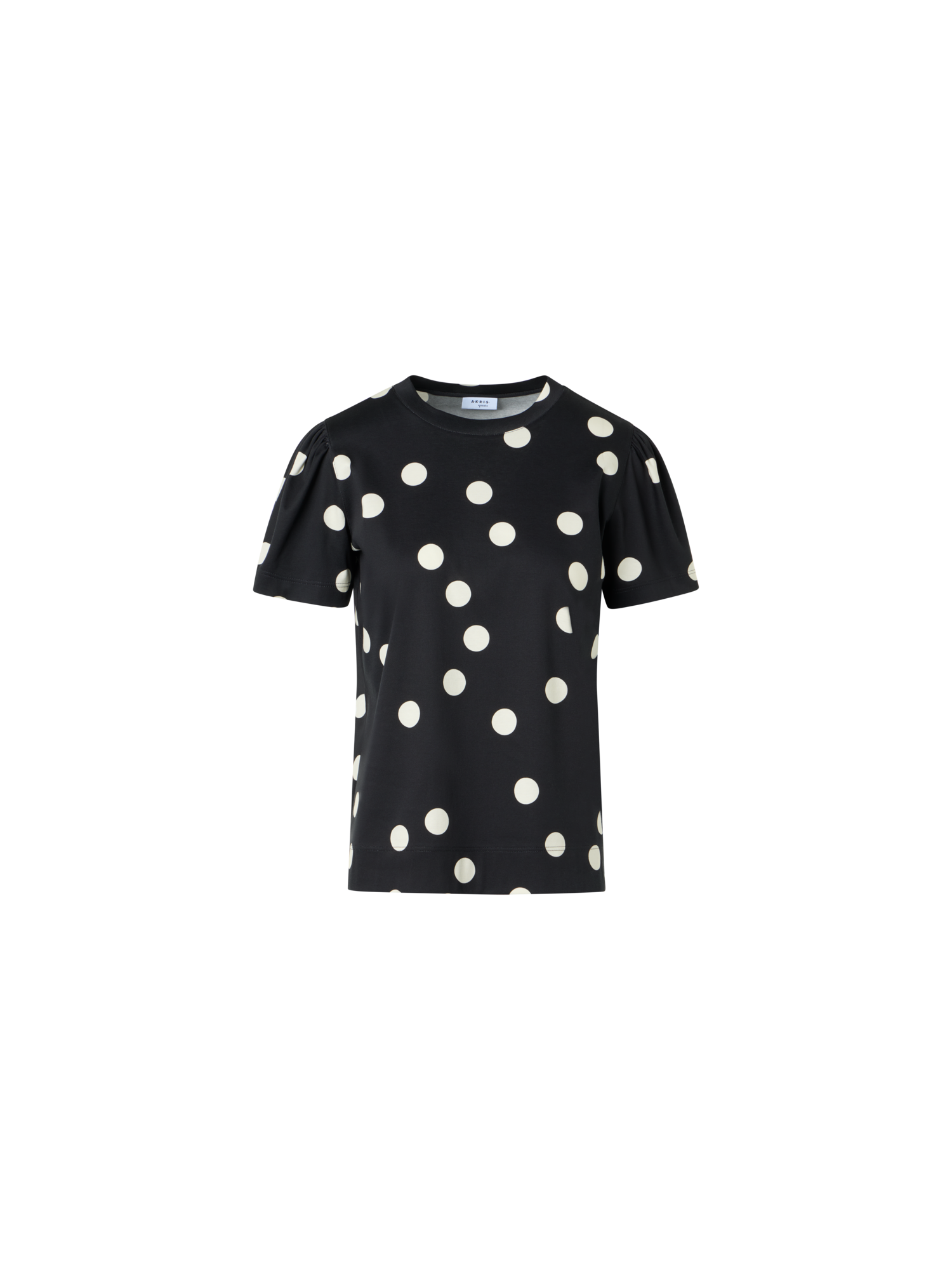 Designer Polka Dot Cotton Jersey T-Shirt with Puff Sleeves - black