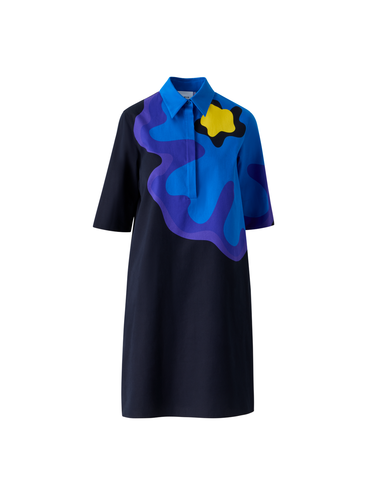 Designer XL Pop Dot Flower Cotton Dress - navy