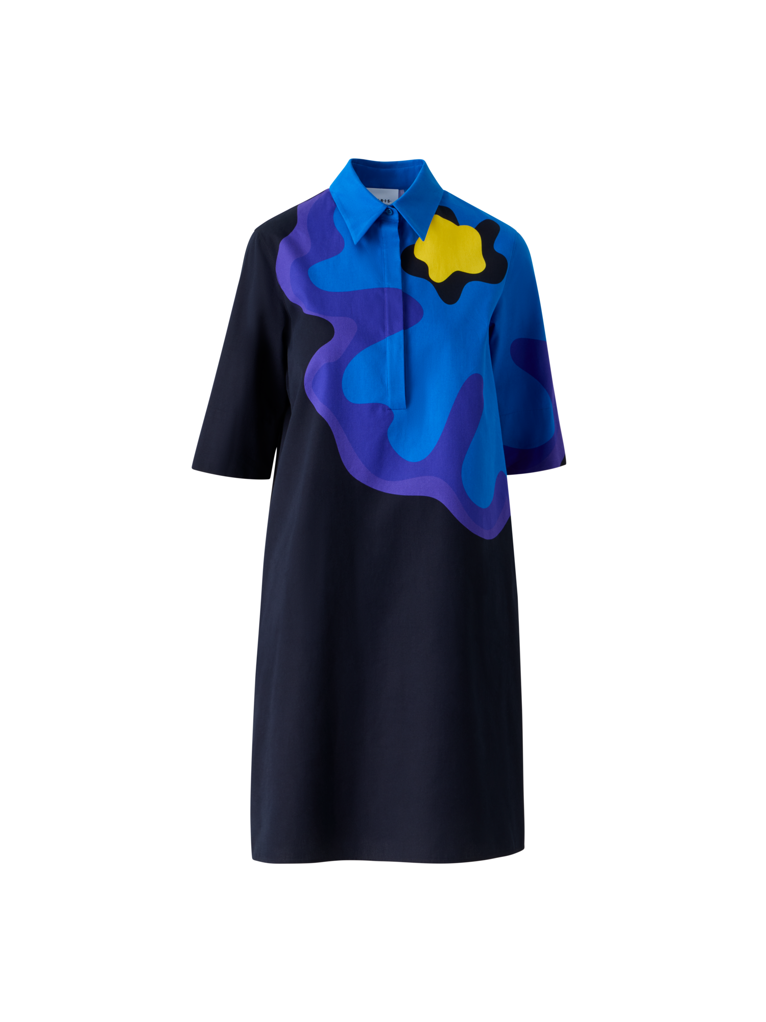 Designer XL Pop Dot Flower Cotton Dress - navy