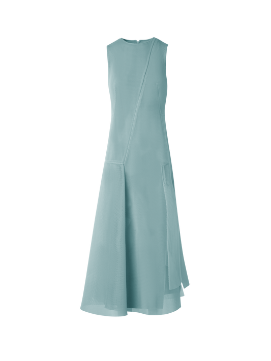 Designer Asymmetrical Techno Grid Midi Dress - pastel - blue