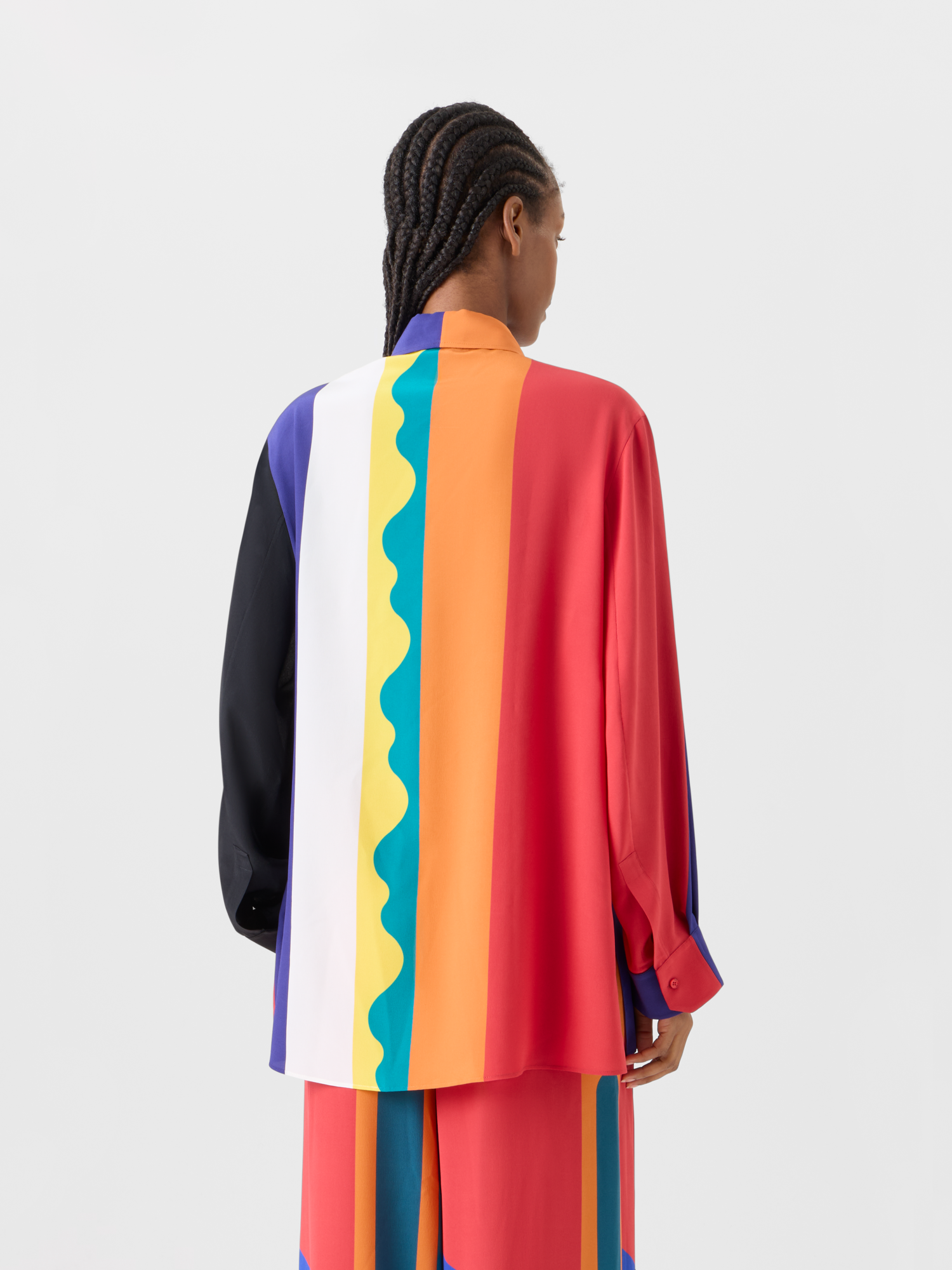 Designer Oversize Silk Blouse with Paravent Print - multicolor