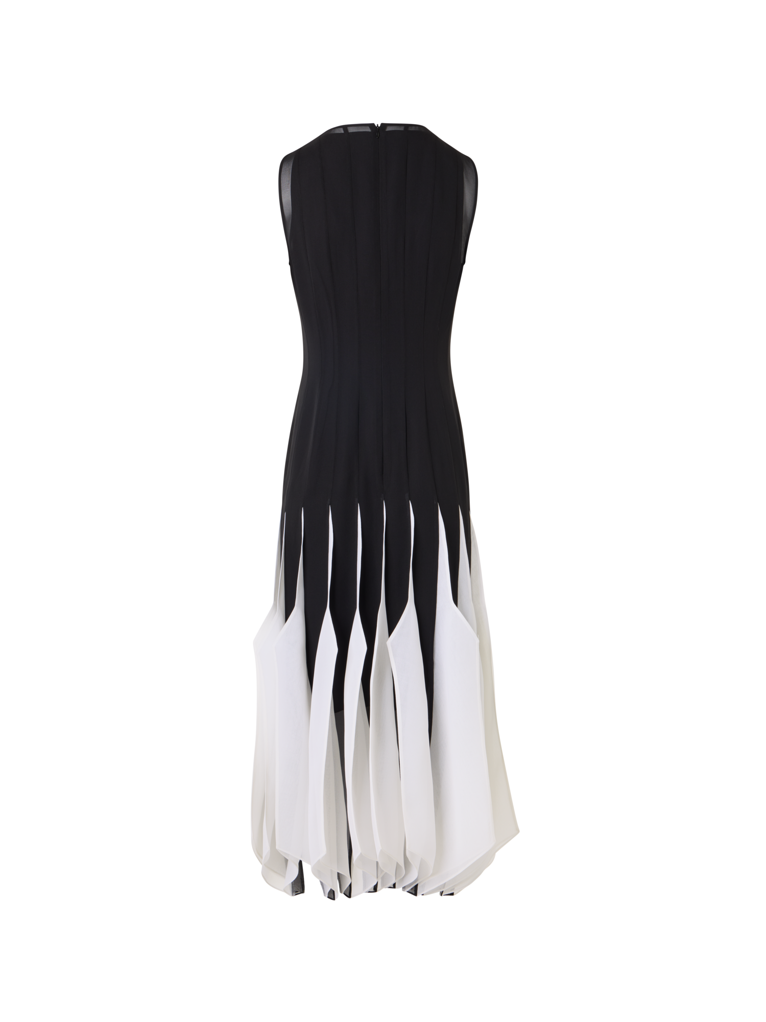 Designer Silk Midi Dress with High Plains Insets - black