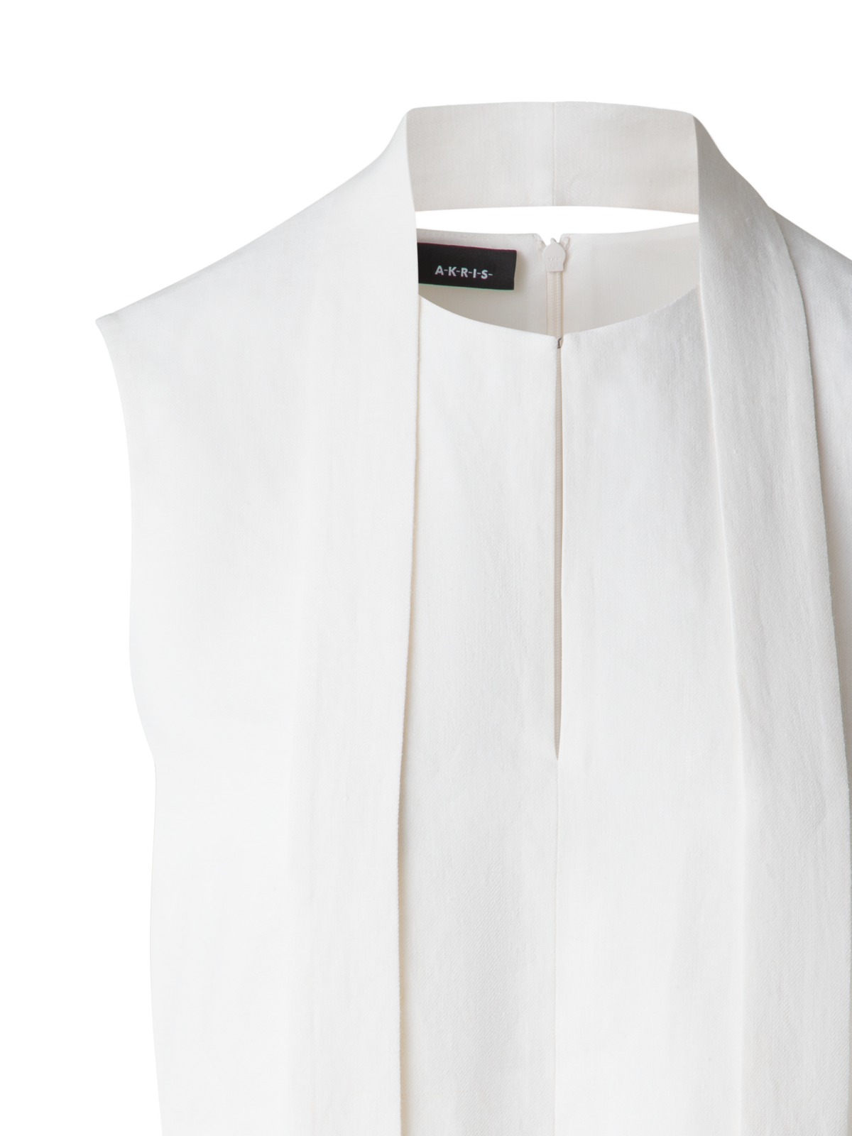 Designer Sleeveless Tie Neck Blouse in Linen Blend - neutral - ecru - white
