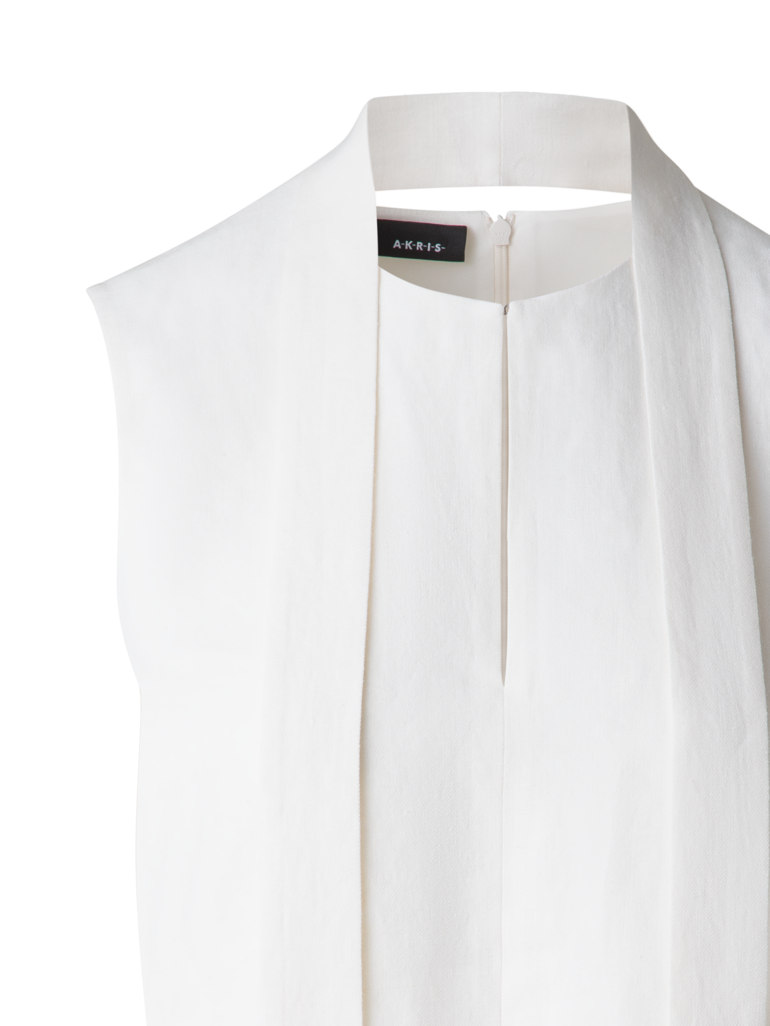 Designer Sleeveless Tie Neck Blouse in Linen Blend - neutral - ecru - white