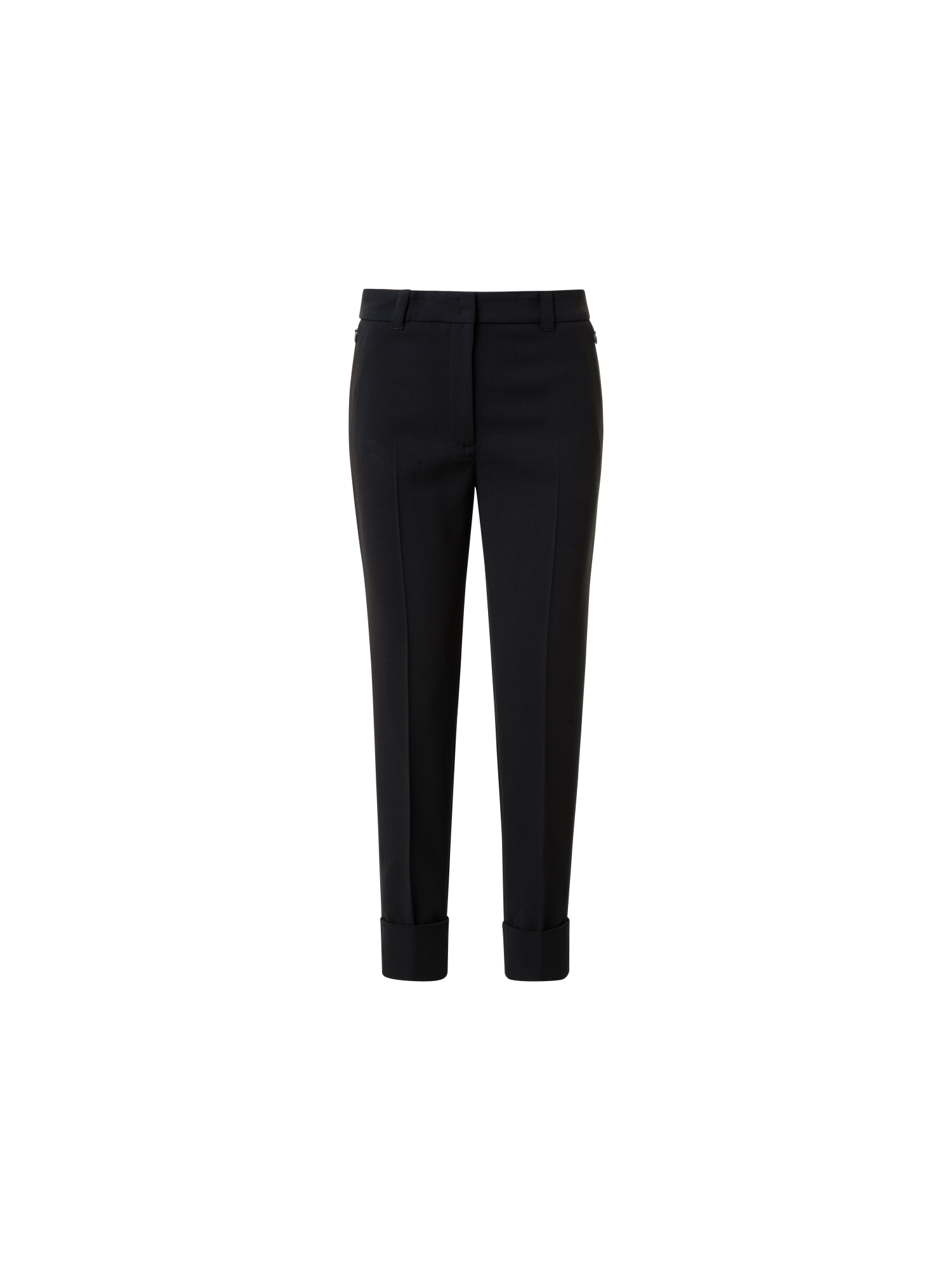 Designer Cropped Tapered Wool Double-Face Pants - neutral - black