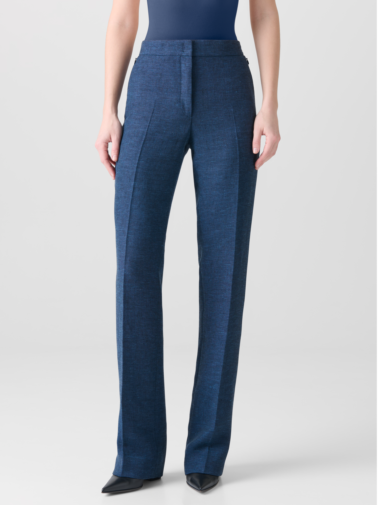 Designer Straight Linen Double-Face Pants - blue