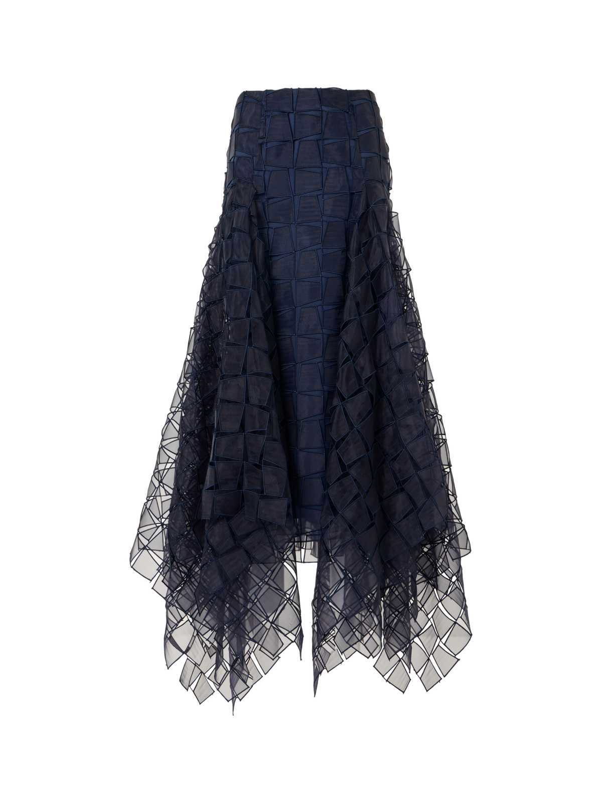 Designer Trapezoid Organza Handkerchief Skirt - navy