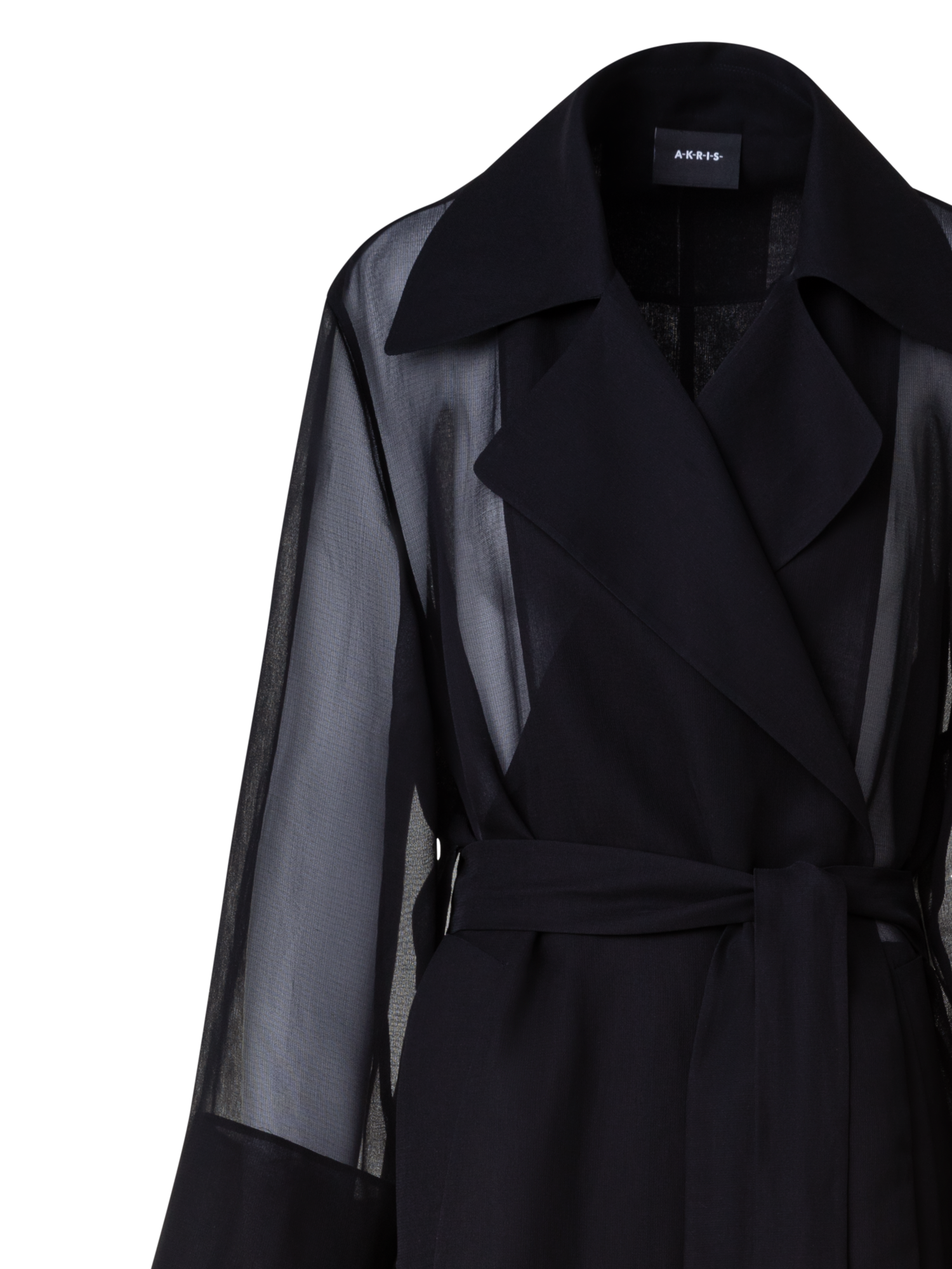 Designer Long Trench Coat in Silk - black