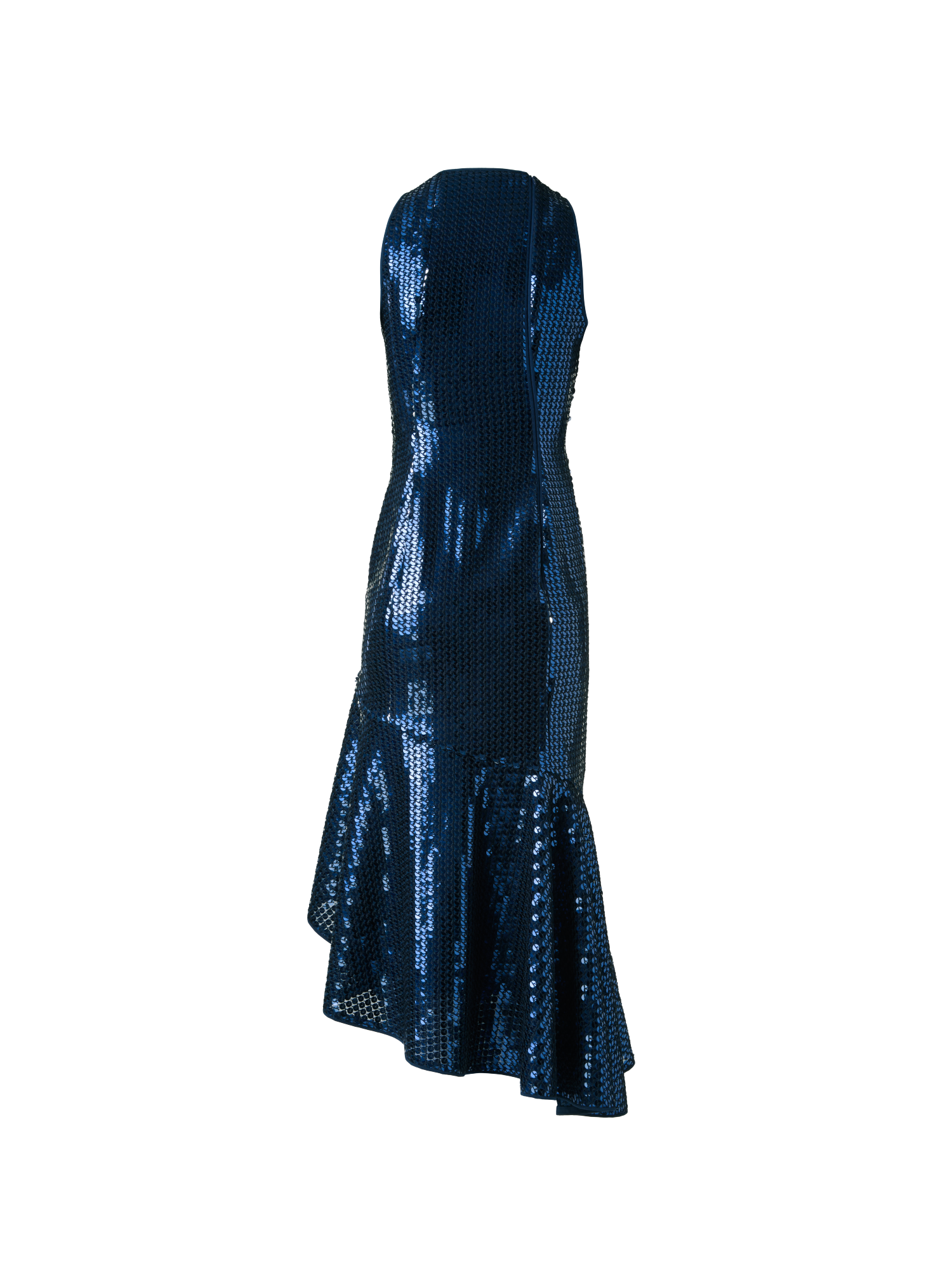 Designer Asymmetrical Sequin Dress with Flounce Hem - neutral - navy - blue