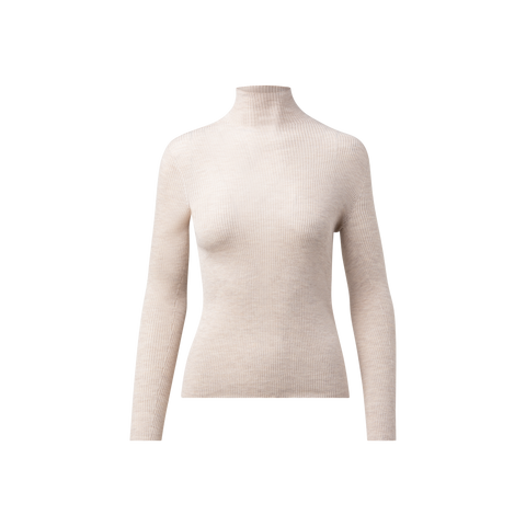 Fine Rib Cashmere Silk Mock Neck Pullover