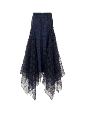 Designer Trapezoid Organza Handkerchief Skirt - navy