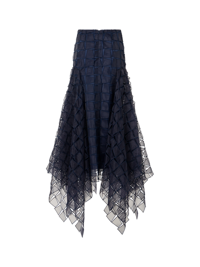 Designer Trapezoid Organza Handkerchief Skirt - navy