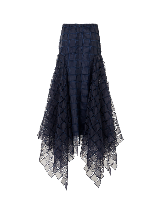 Designer Trapezoid Organza Handkerchief Skirt - navy