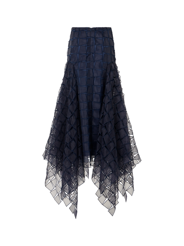 Designer Trapezoid Organza Handkerchief Skirt - navy