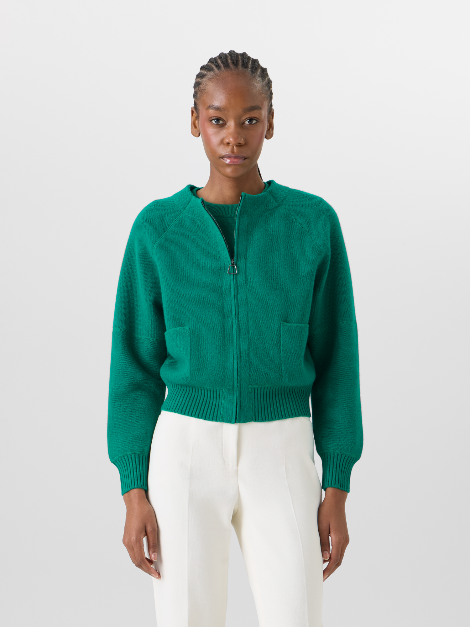 Designer Cashmere-Piqué Knit Cardigan - green 