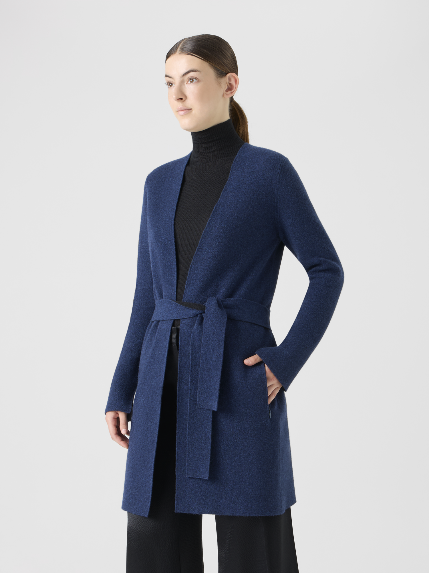 Designer Reversible Cashmere Double-Face Long Cardigan - black - navy 