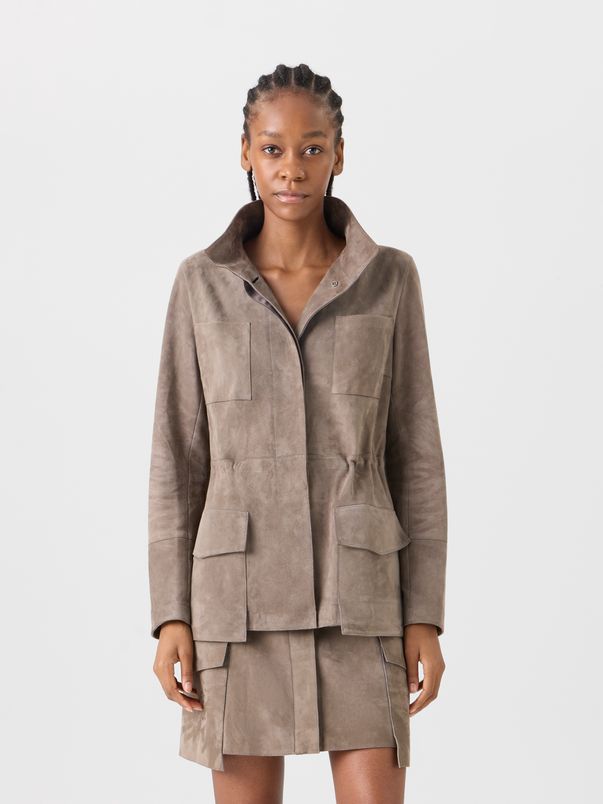 Designer Suede Mini Skirt with Patch Pockets - neutral - beige #editorial
