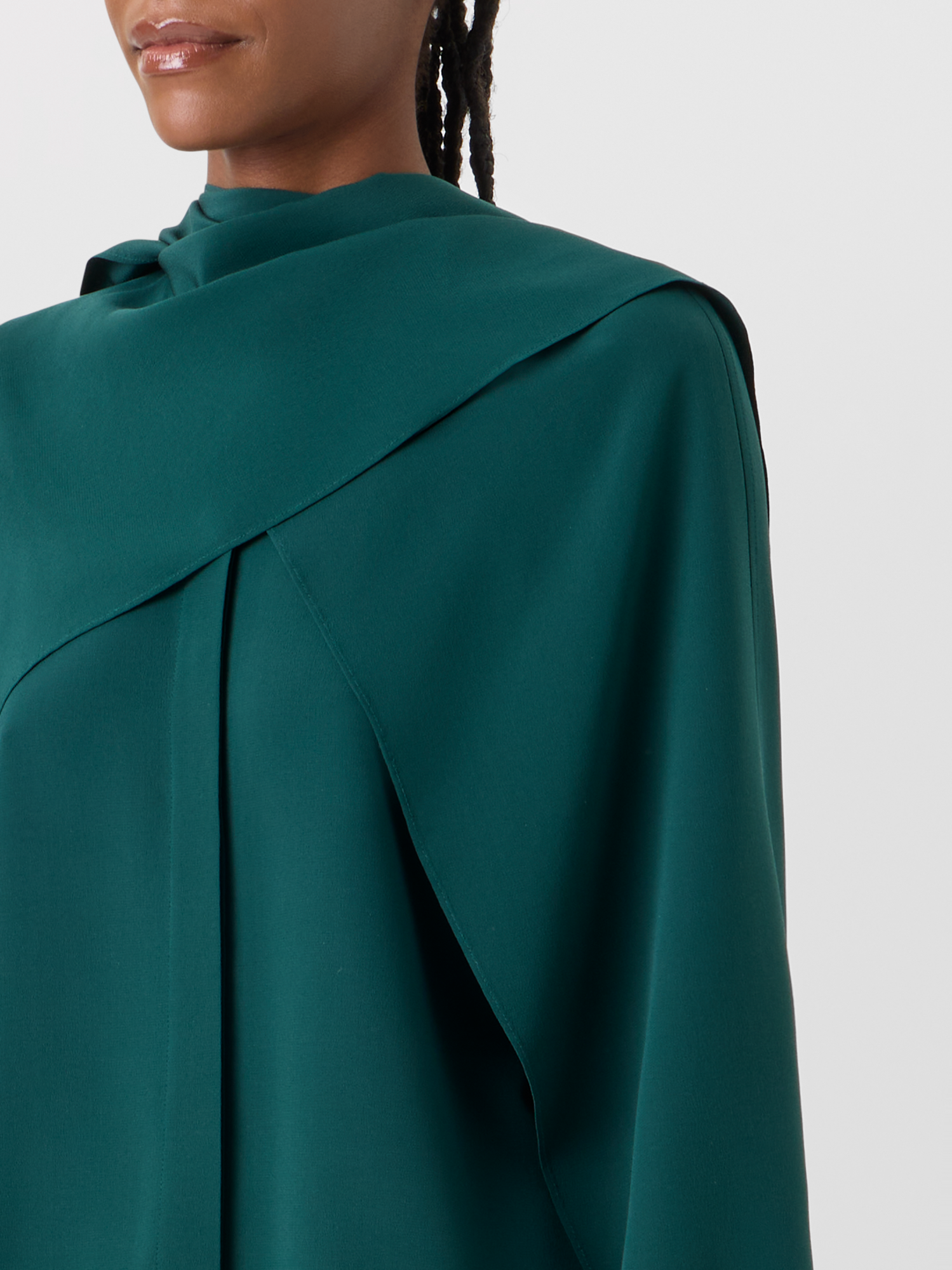 Designer Silk Crêpe Blouse with Flared Panel Sleeves - green 