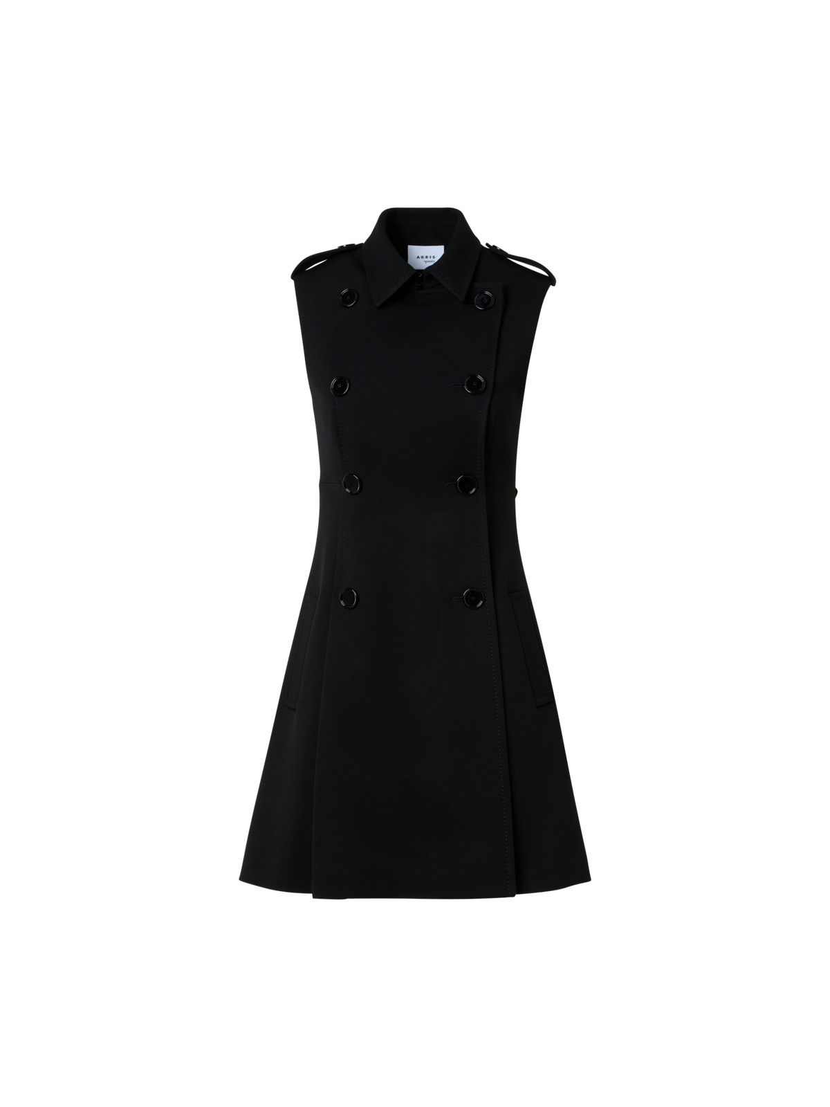 Designer Modern Trench Dress in Wool Tricotine - black