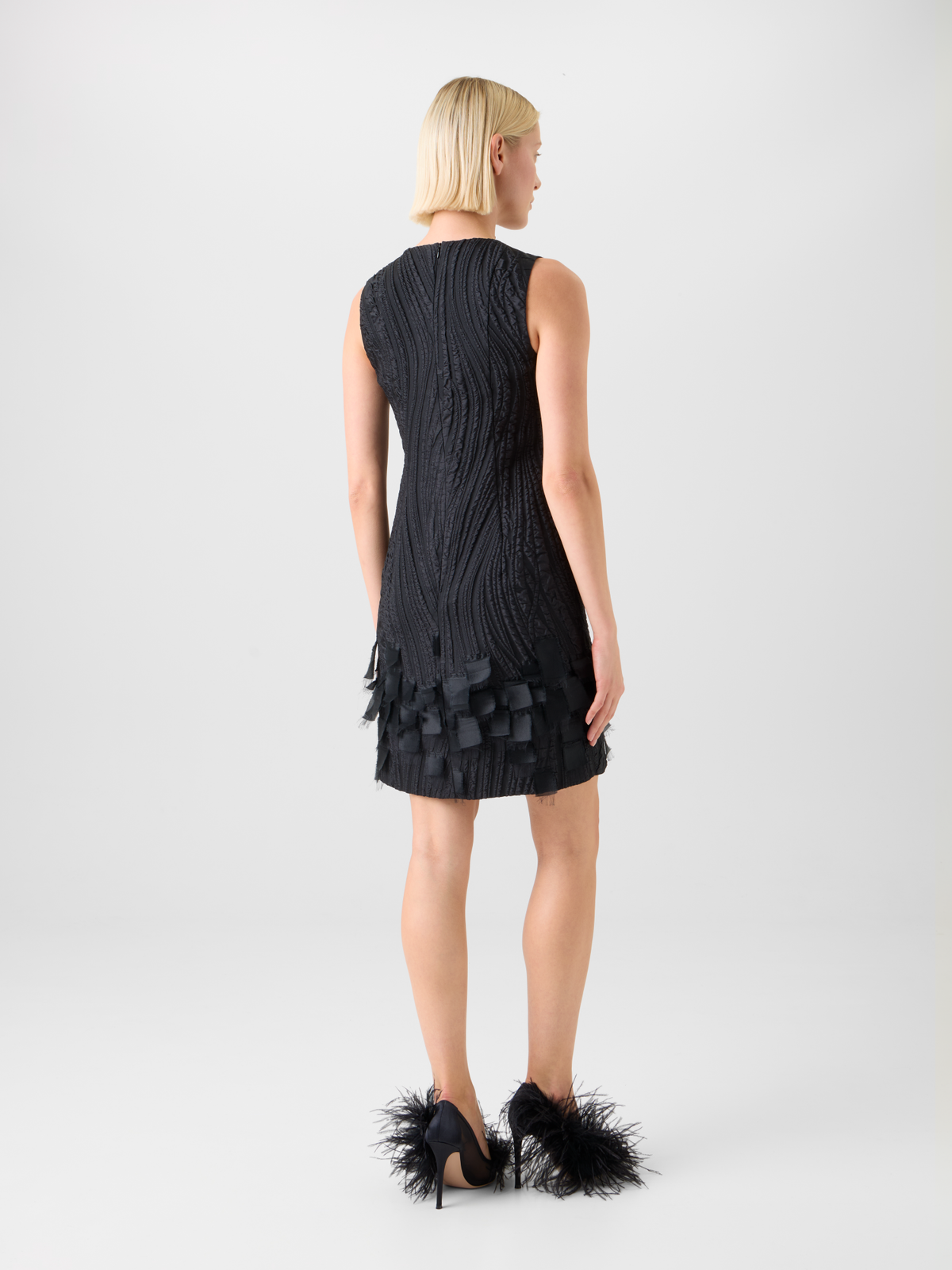 Designer Cocktail Dress in Waves and Ribbons Jacquard - black - neutral #editorial