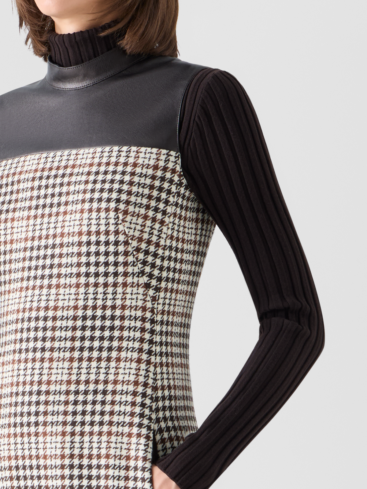 Designer Sleeveless Mini Shift Dress in Check Tweed - multicolor #editorial