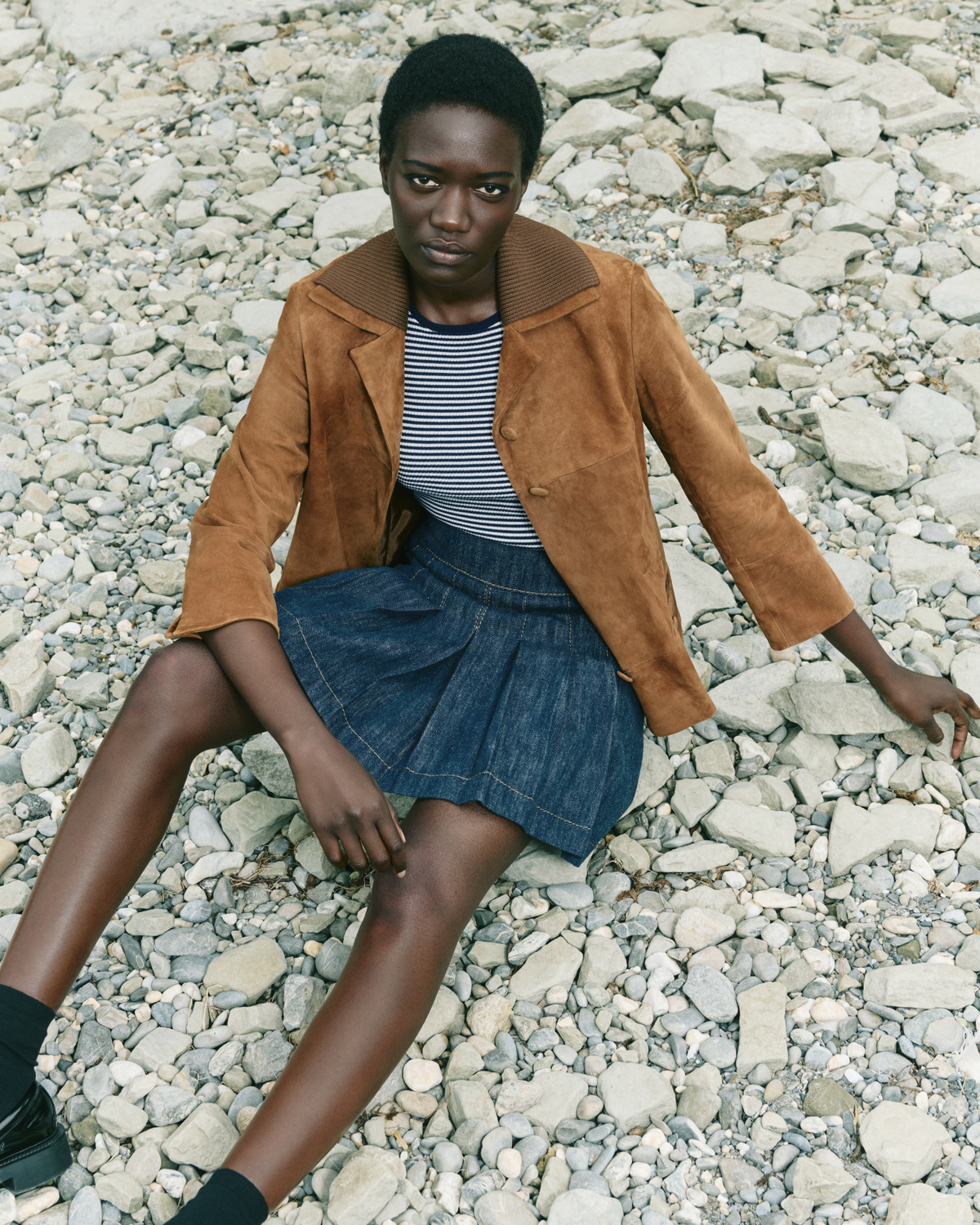 Designer Pleated Denim Mini Skirt - navy - blue #editorial