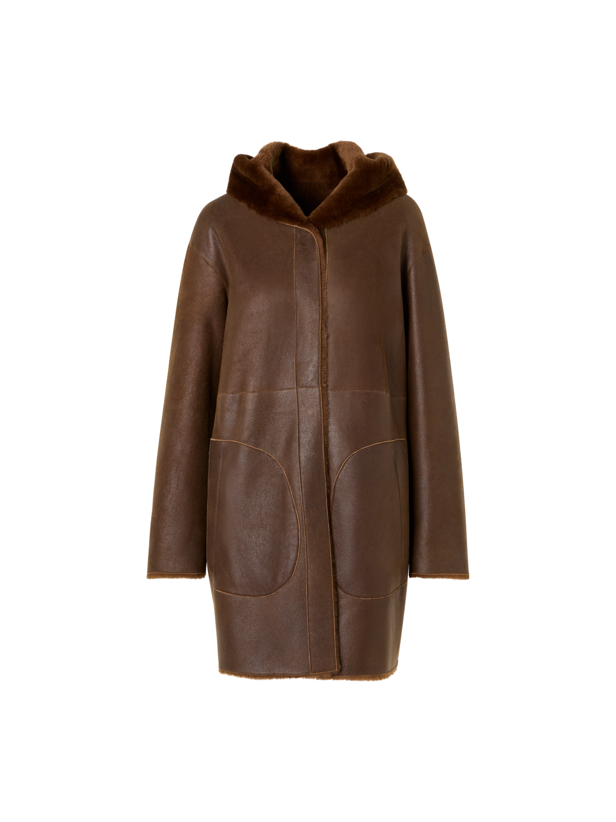 Designer Oversize Reversible Lamb Fur Parka with Hood - brown