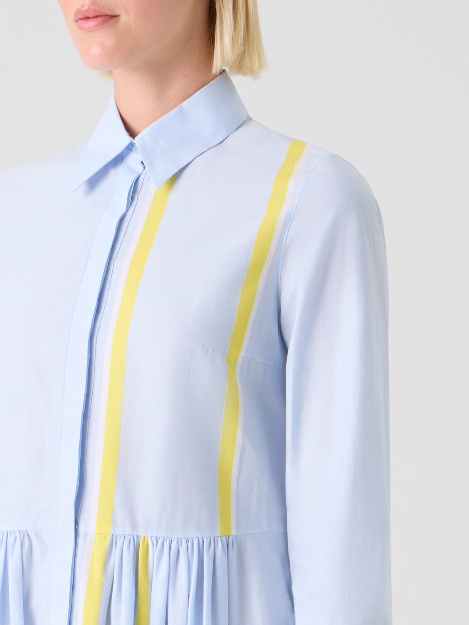 Designer Striped Cotton Chambray Midi Shirt Dress - blue - multicolor