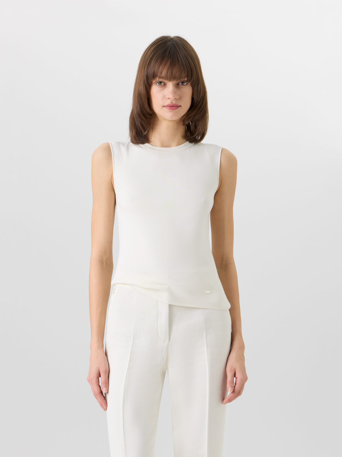 Designer Sleeveless Stretch-Silk Knit Top - ecru #editorial
