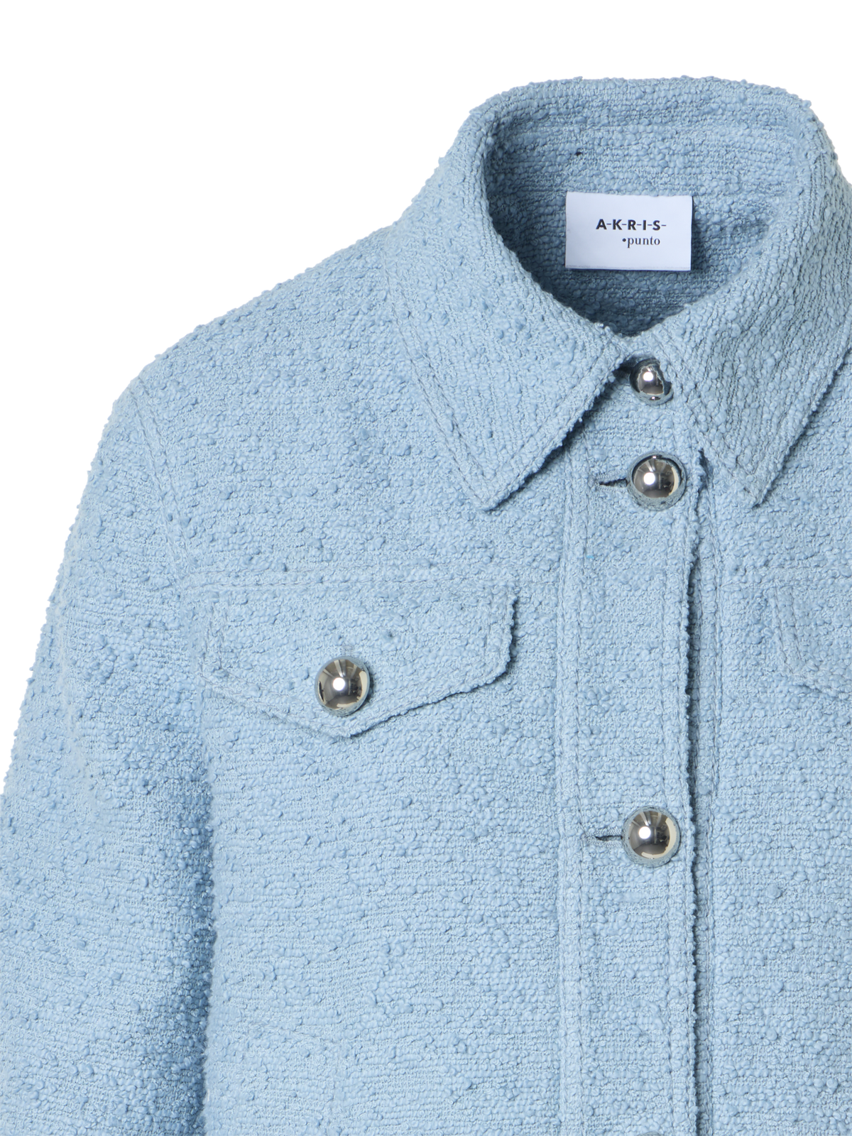 Designer Short Bouclé Cotton Summer Jacket - blue