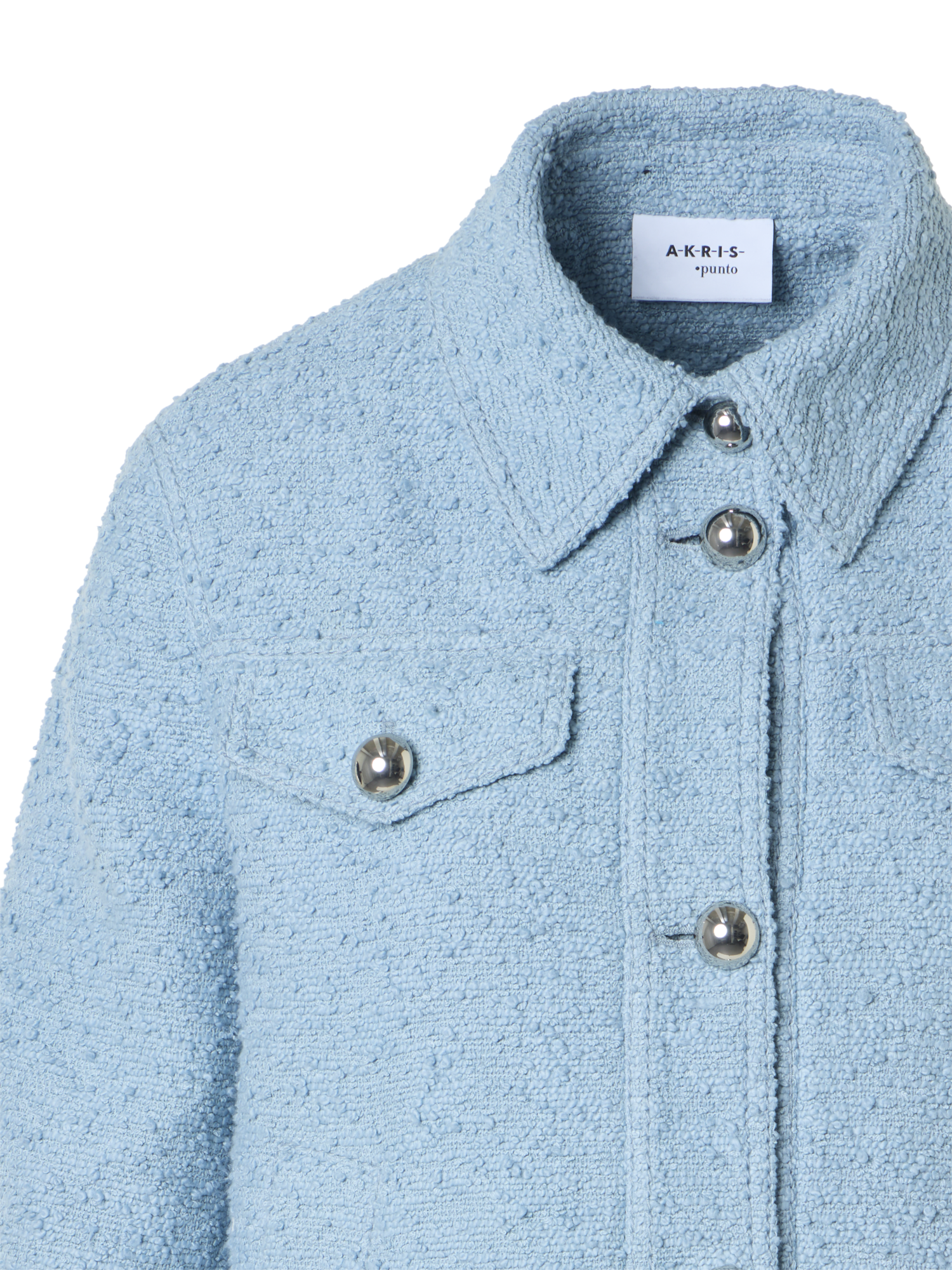 Designer Short Bouclé Cotton Summer Jacket - blue