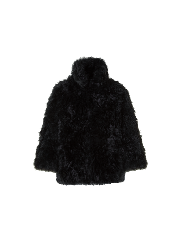 Designer Boxy Bracelet Sleeve Shearling Jacket - black - neutral