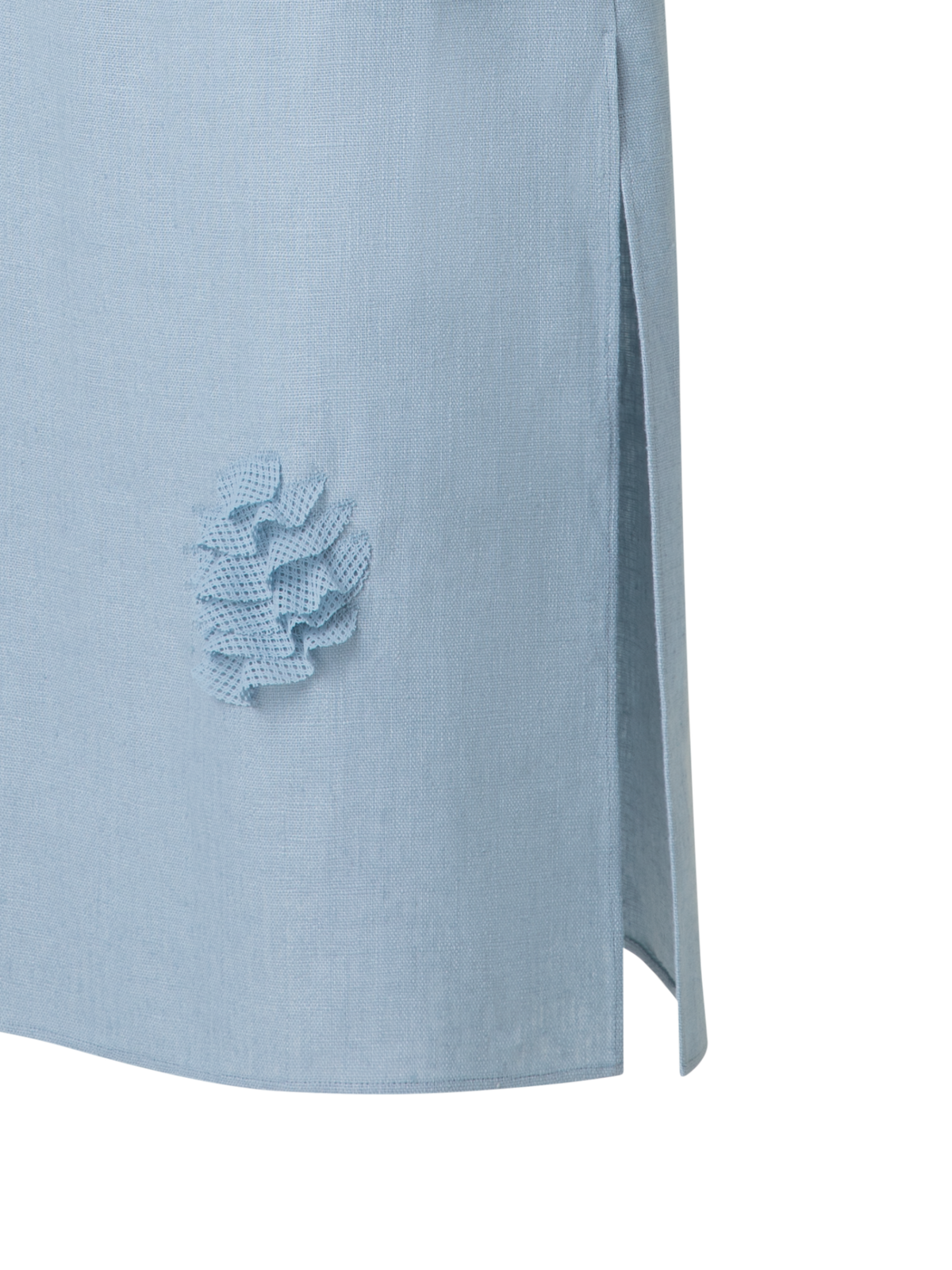 Designer Midi Linen Dress with 3D Carnation Detail - pastel - blue