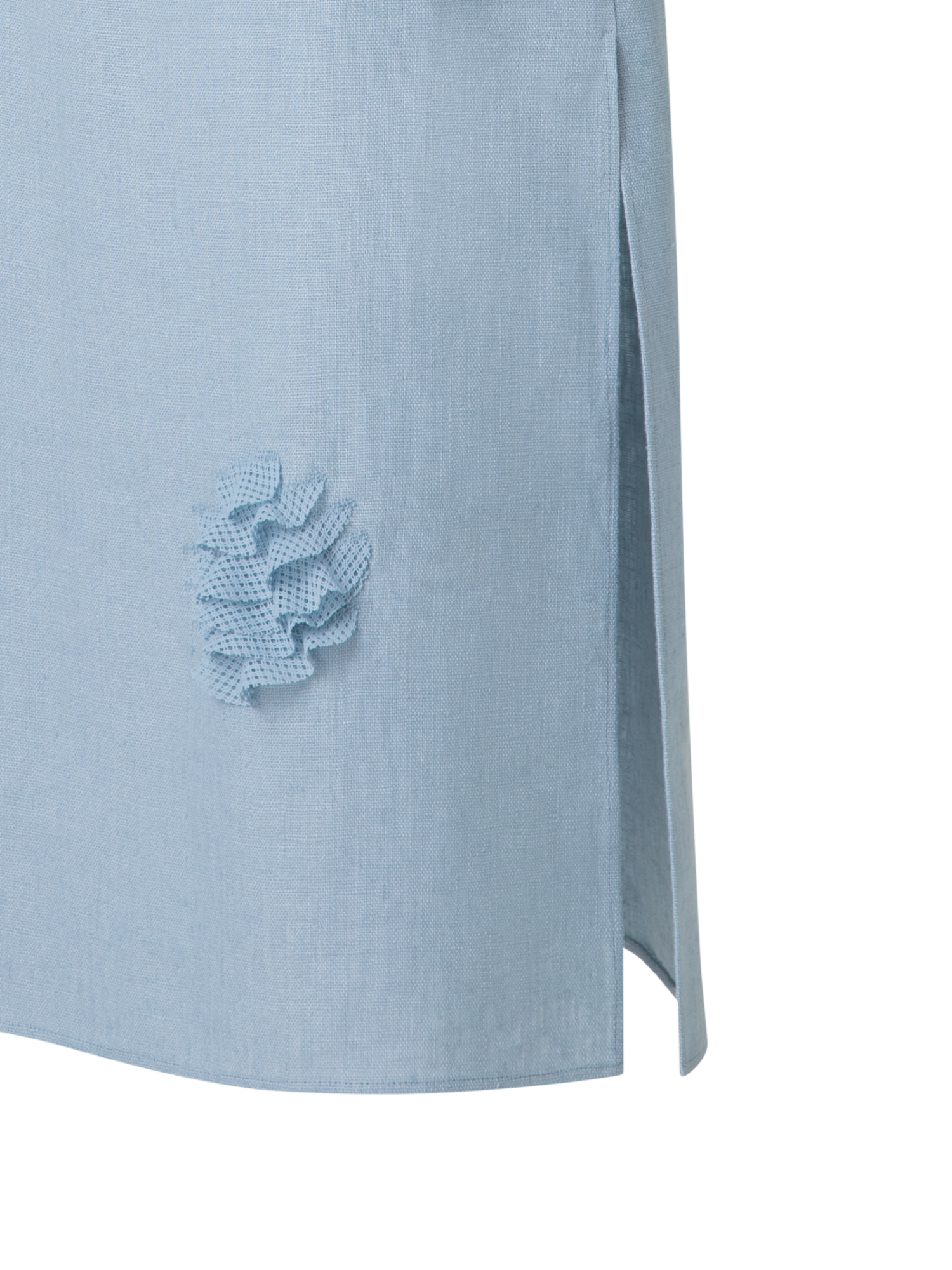Designer Midi Linen Dress with 3D Carnation Detail - pastel - blue