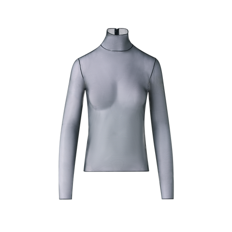 Sheer Fitted Mock Neck Top in Stretch Tulle