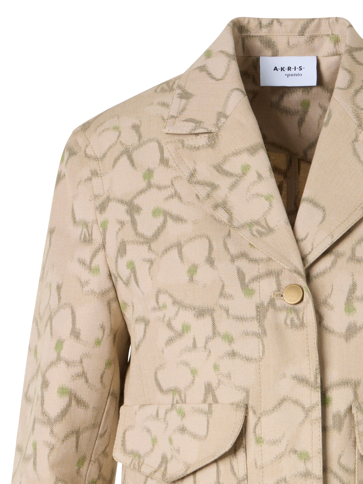 Designer Bracelet-Sleeve Ikat Flower Boxy Jacket - beige
