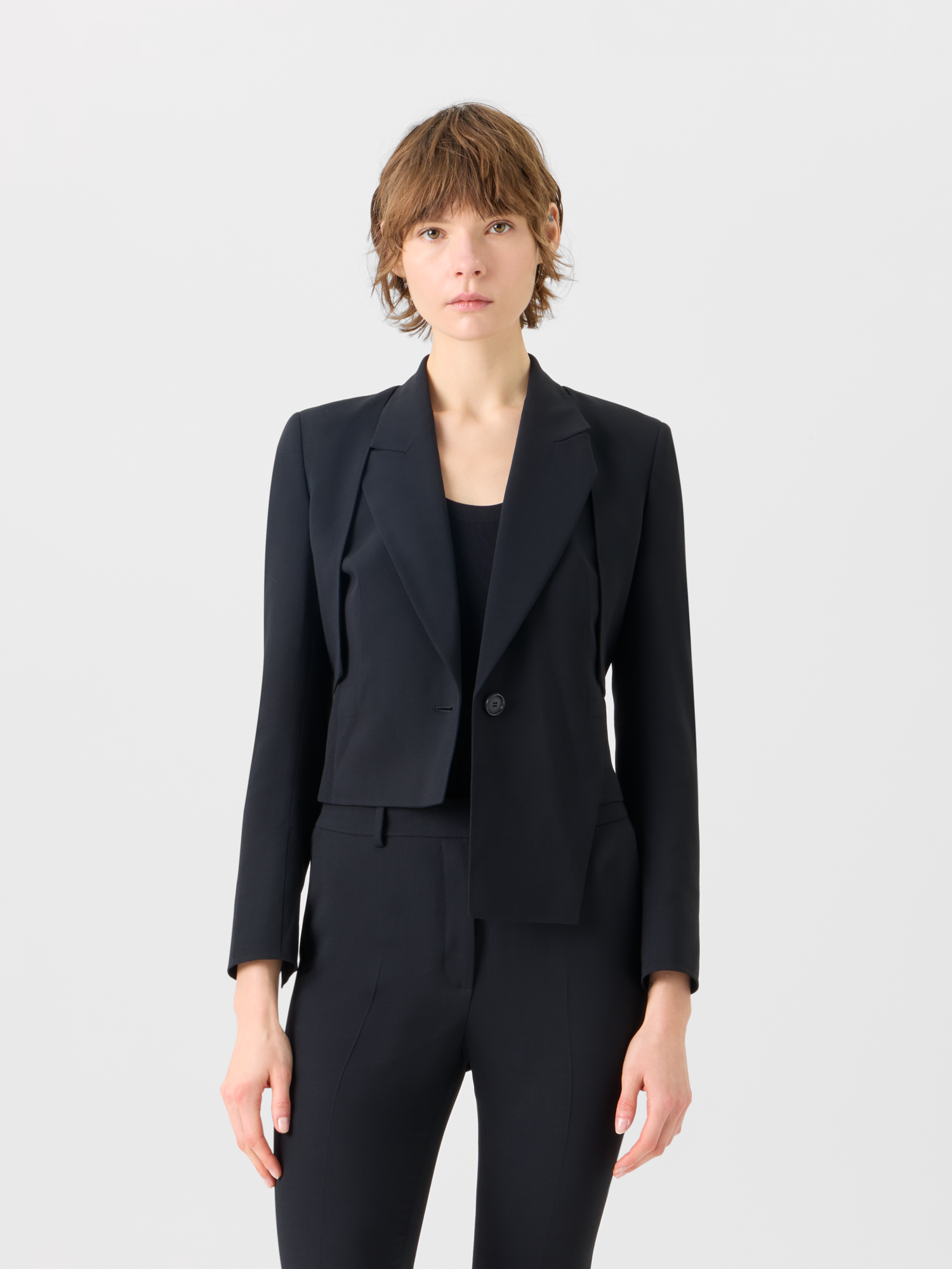 Designer Helline Asymmetrical Jacket with Detachable Bolero - black 