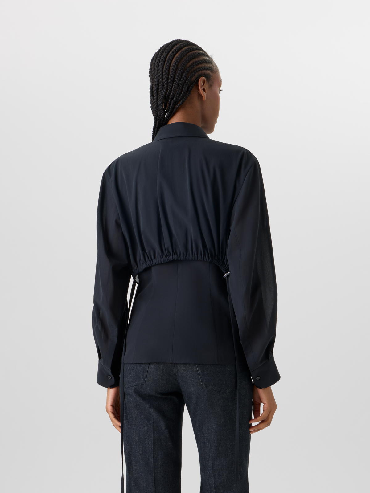 Designer Long-Sleeve Cotton Voile Blouse - black #editorial