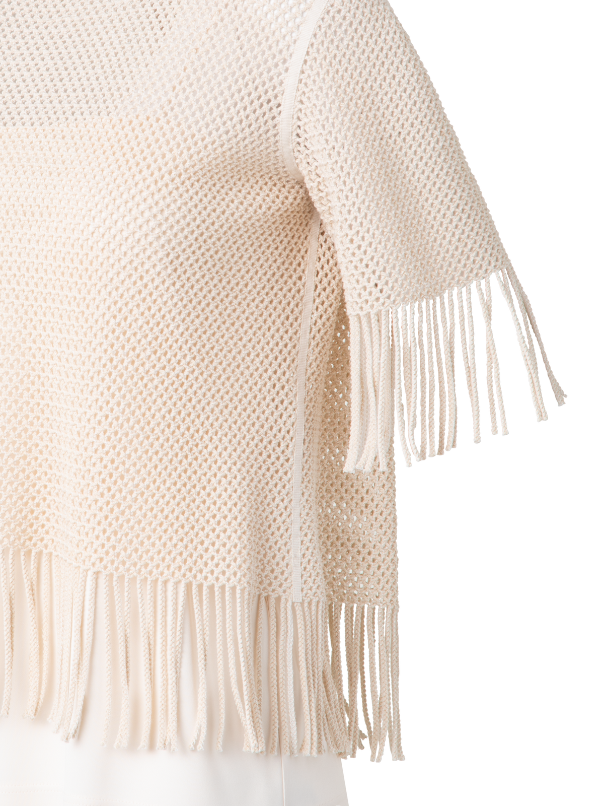 Designer T-Shirt in Cotton Mesh wth Fringes - neutral - pastel - beige