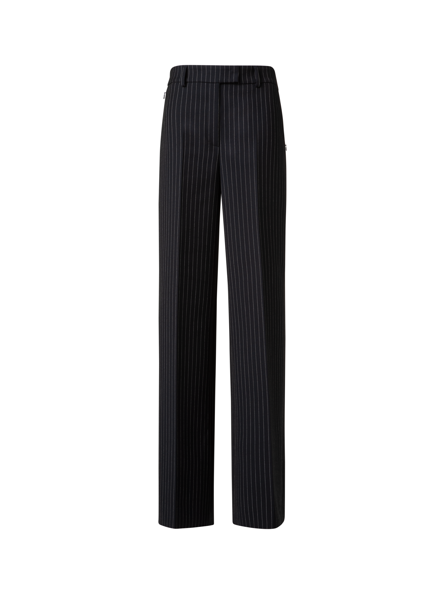 Designer Wide Wool Double-Face Pants with Pinstripes - grey