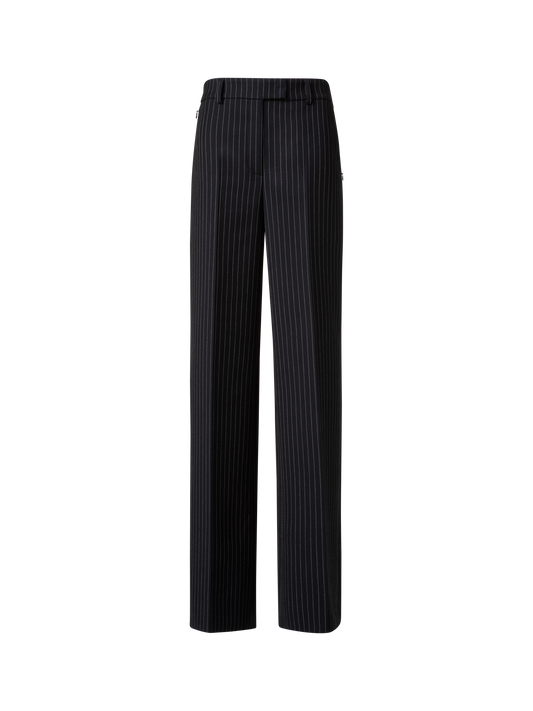 Designer Wide Wool Double-Face Pants with Pinstripes - grey