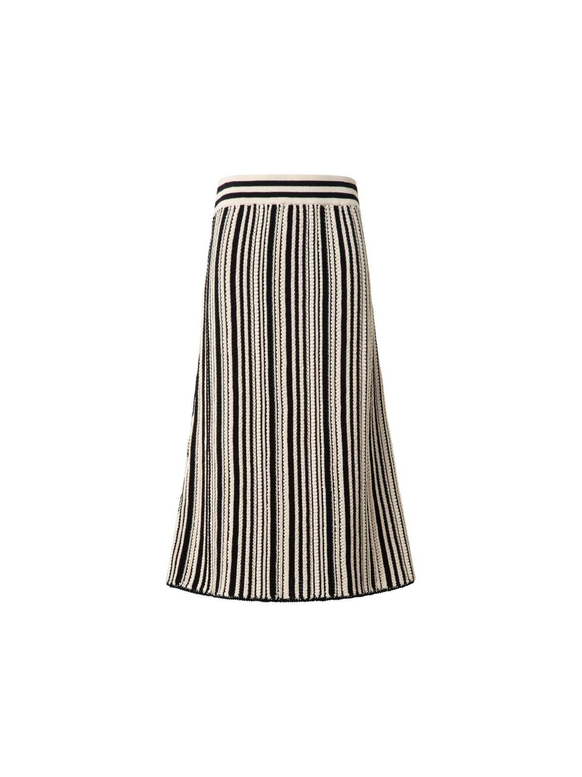 Designer Striped Midi Skirt in Chunky Knit Cotton - black - neutral - multicolor - ecru