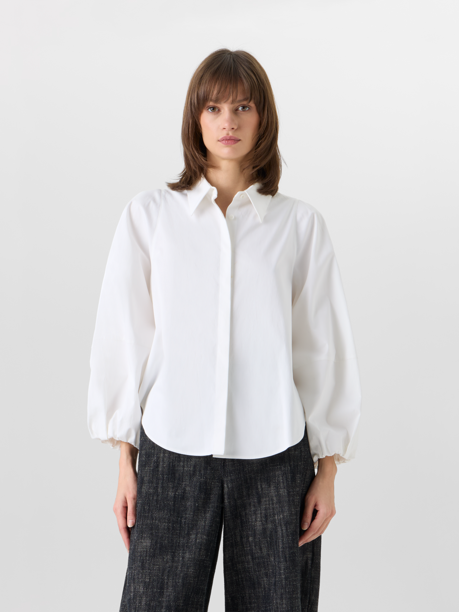 Designer Boxy Washed Cotton Satin Shirt Blouse - ecru 