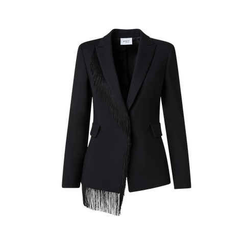 Wool Stretch Crêpe Jacket with Fringes